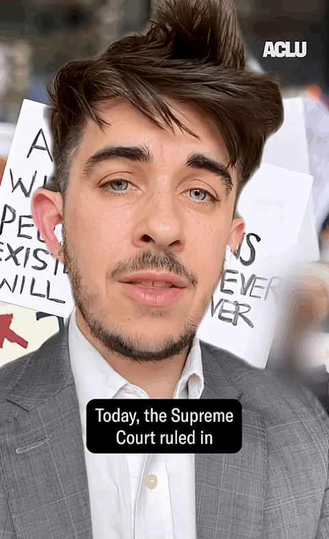 Chase Strangio speaking to the camera about the decision in U.S. v. Skrmetti.